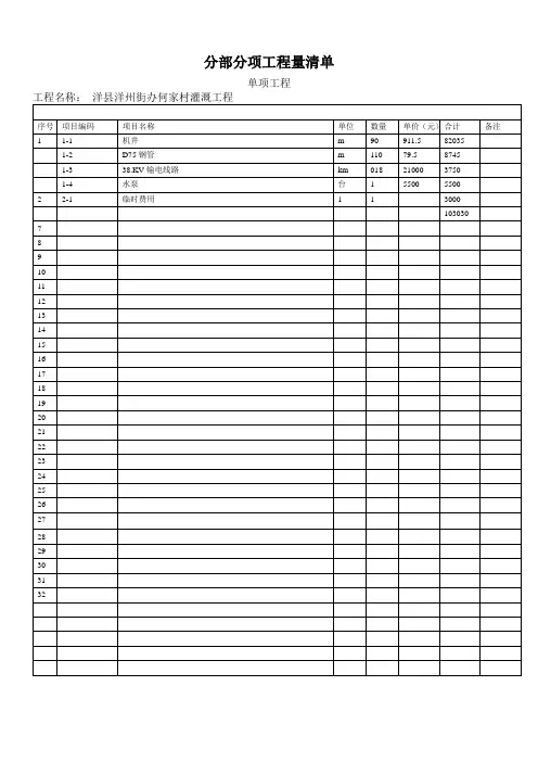 工程预算表格模板