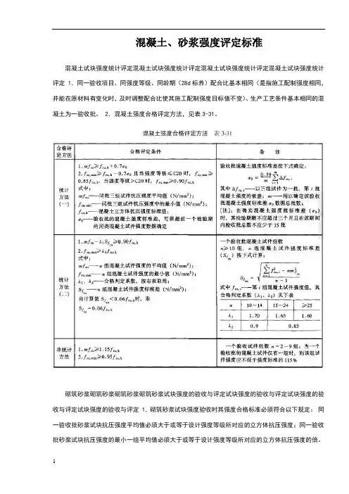混凝土、砂浆试块强度评定标准 2