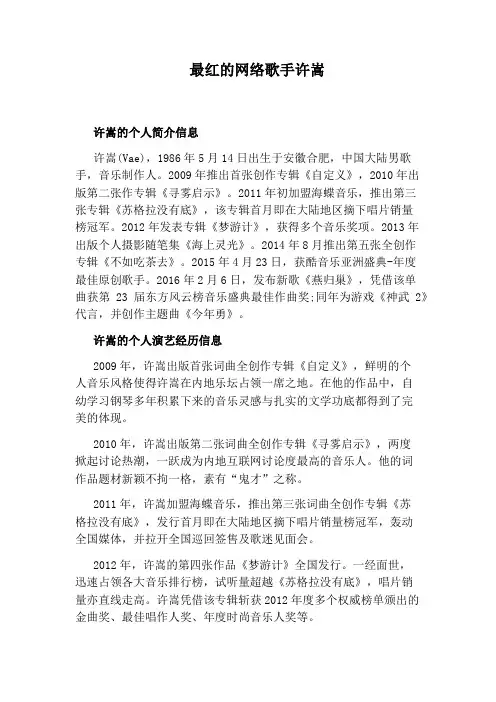 最红的网络歌手许嵩