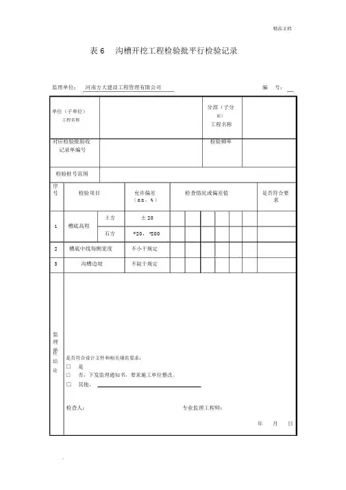 沟槽开挖工程检验批平行检验记录