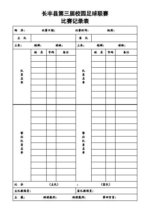 人制足球联赛记录表