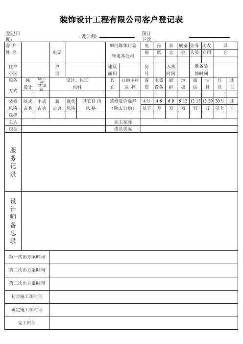 【疫情复工必备表格】客户登记表格模板(新)