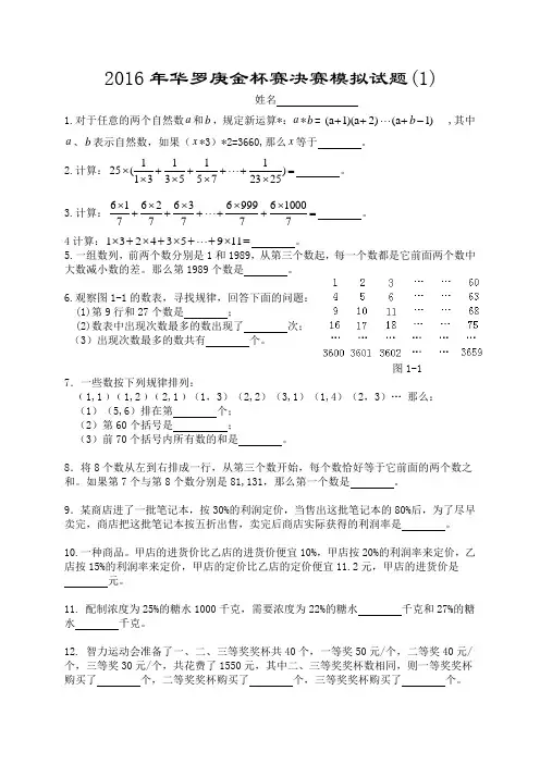 2016年华罗庚金杯赛决赛模拟试题1