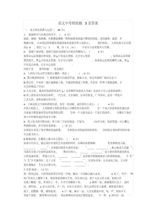 人教版2017初三语文中考模拟试卷及答案