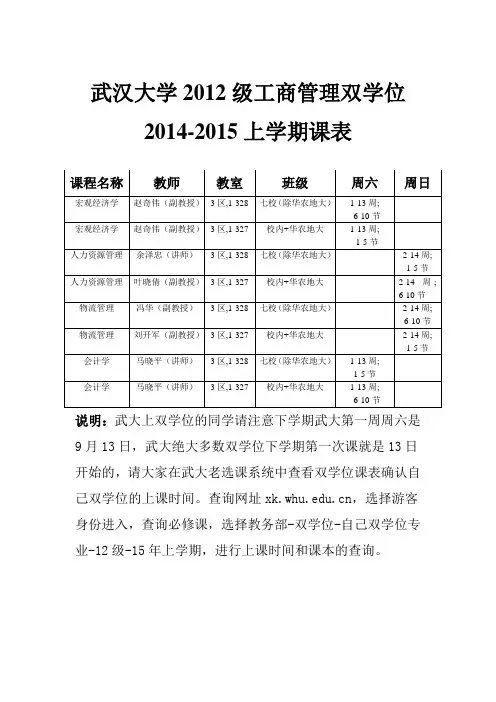 双学位课表
