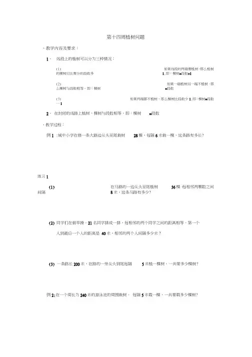 四年级奥数思维第14周植树问题