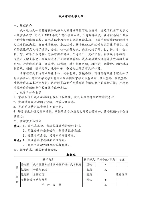 武术课程  教学大纲