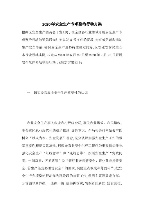 2020年安全生产专项整治行动方案