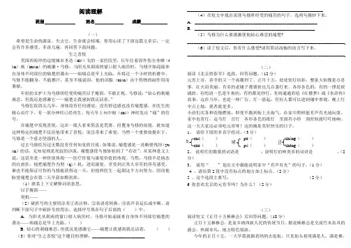 六年级语文下册阅读理解