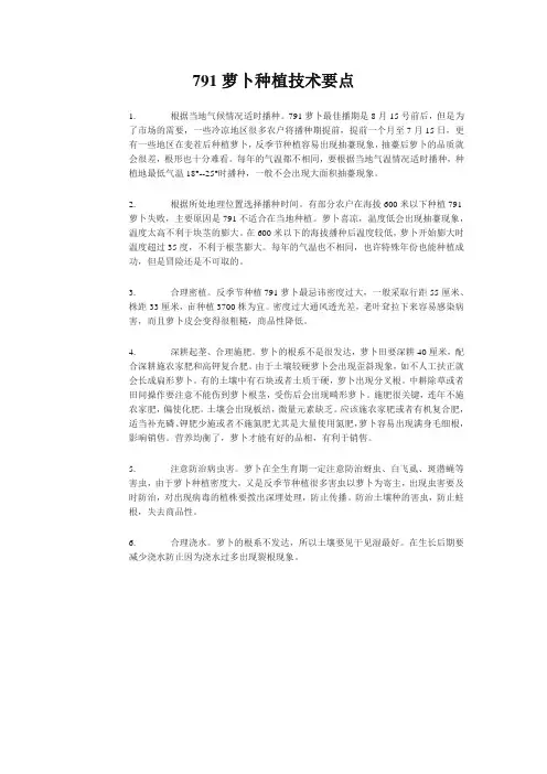 791萝卜种植技术要点