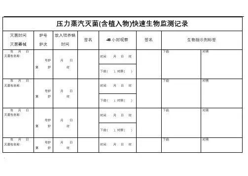 供应室-压力蒸汽灭菌(含植入物)快速生物监测记录
