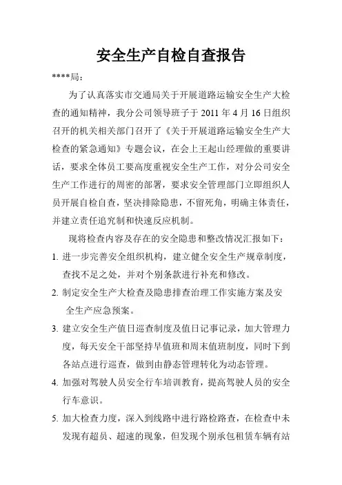 安全隐患自检自查报告