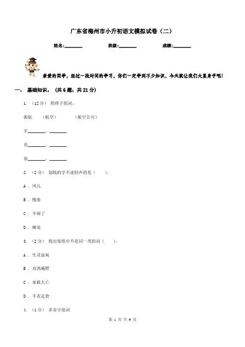 广东省梅州市小升初语文模拟试卷(二)
