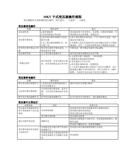 10KV干式变压器操作规程 2