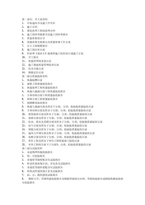 工程开工到结束所需资料