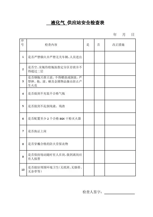 燃气供应站安全检查表