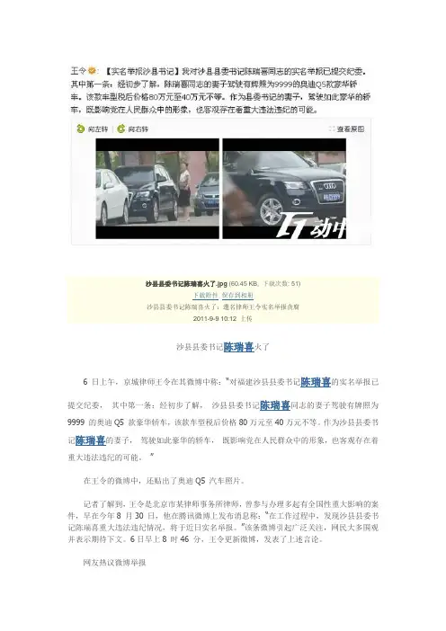 沙县县委书记陈瑞喜火了：遭名律师王令实名举报贪腐[图文]