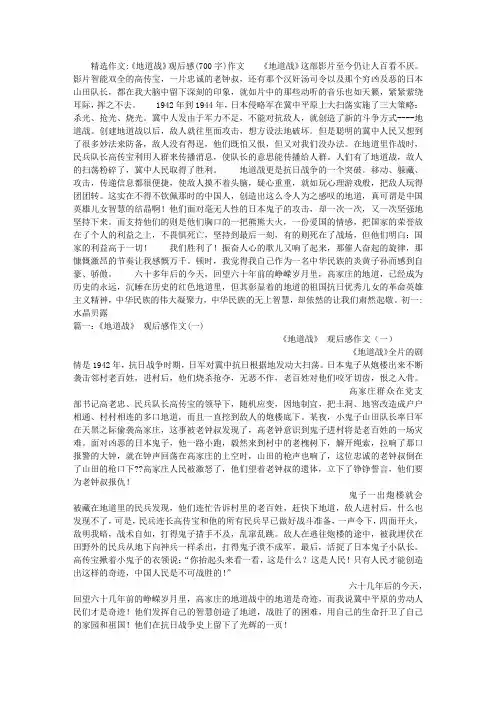 《地道战》观后感(700字)作文