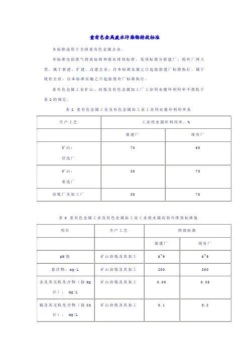 重有色金属废水污染物排放标准