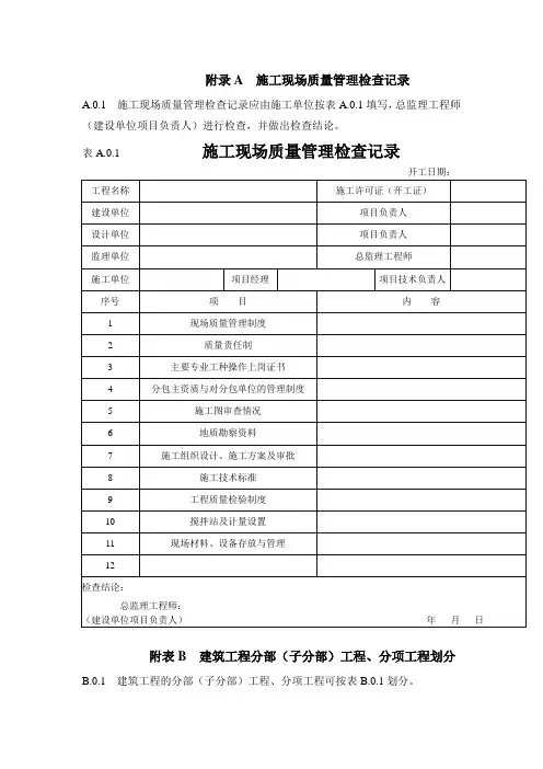 房屋建筑工程单位、分部、分项划分表格模板