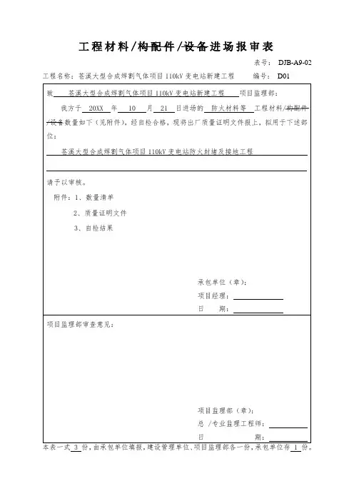 表格模板-工程材料构配件设备进场报审表 精品