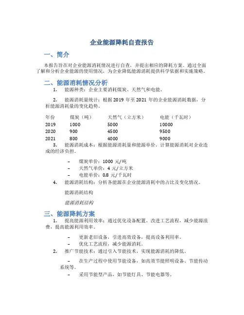 企业能源降耗自查报告