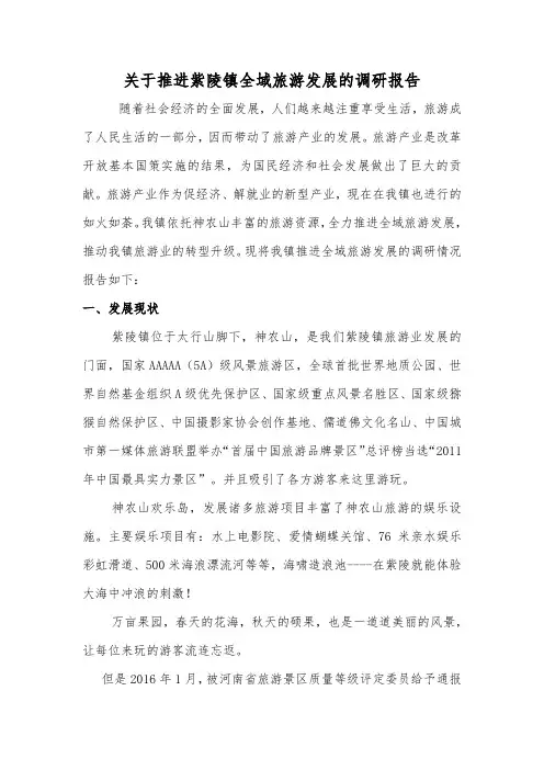 关于推进XX镇全域旅游发展的调研报告