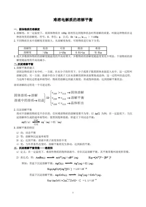 难溶电解质的溶解平衡知识点