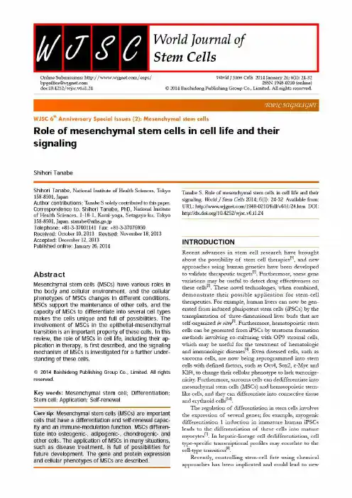 Role of mesenchymal stem cells in cell life and their signaling