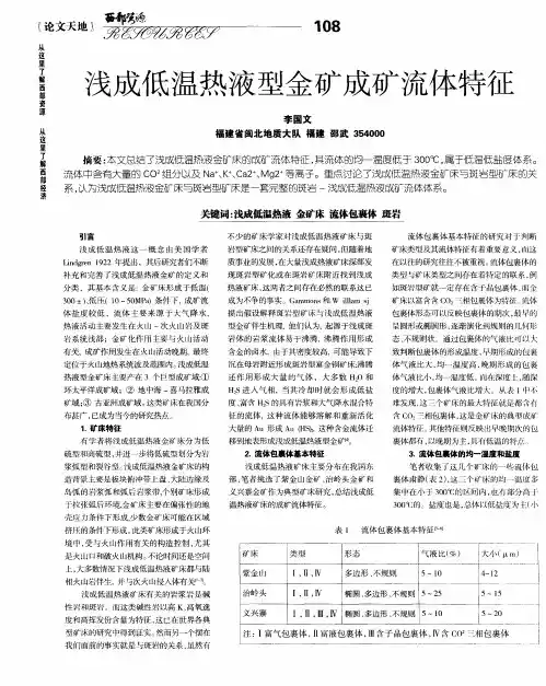浅成低温热液型金矿成矿流体特征