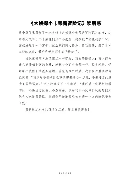 《大侦探小卡莱新冒险记》读后感_四年级作文