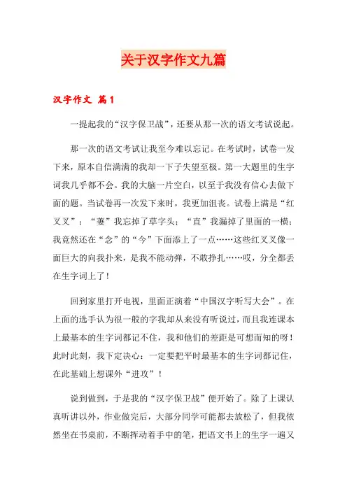 关于汉字作文九篇