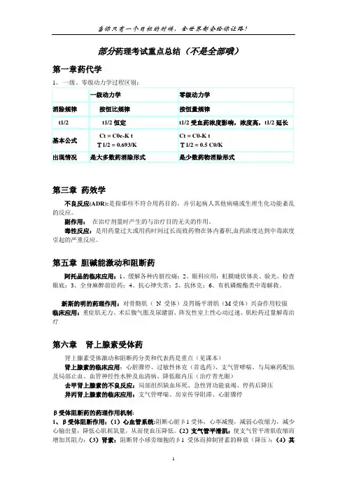 药理学考试重点部分要领