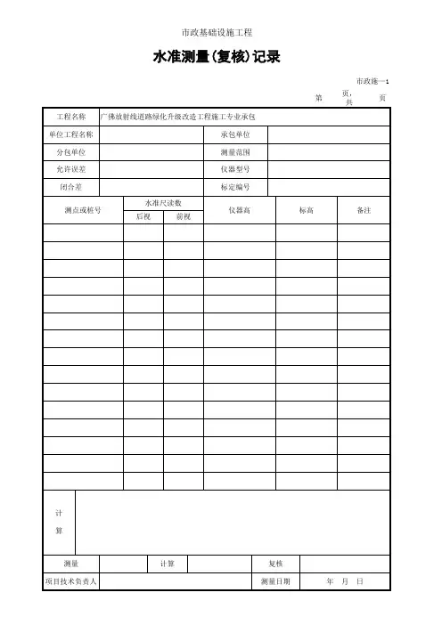 002-市政施—1 水准测量(复核)记录