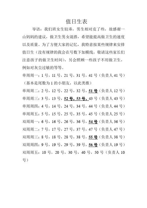 值日生安排表Microsoft Word 文档 (2)