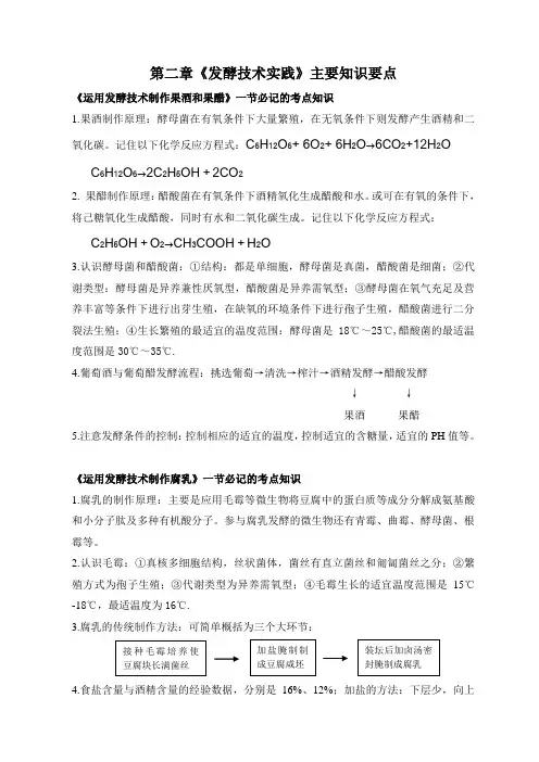 第二章《发酵技术实践》主要知识要点