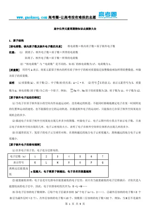 高中化学元素周期律知识点规律大全