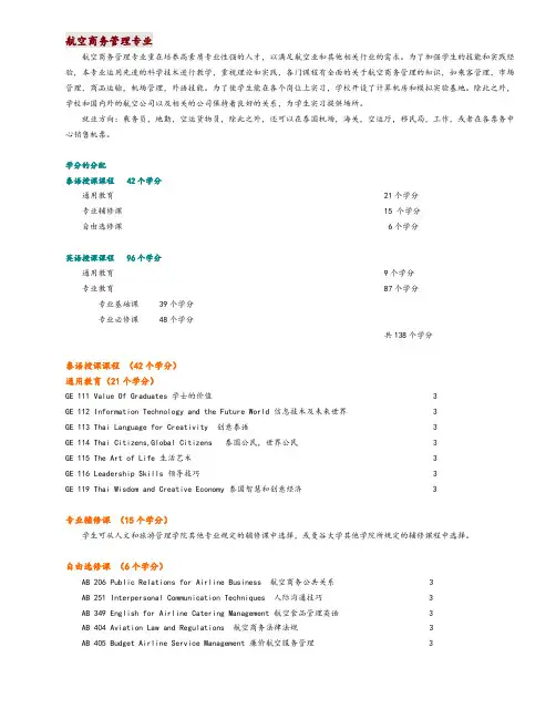 航空商务管理专业 - 曼谷大学