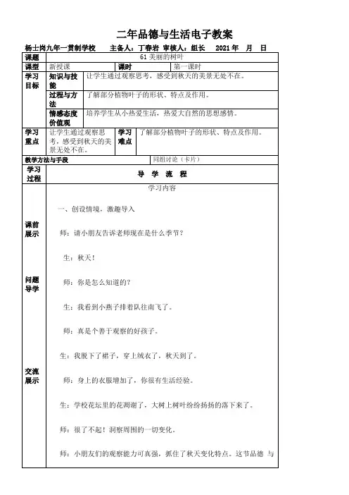《美丽的树叶》优秀教案