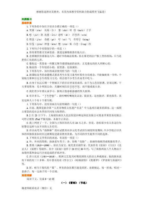 “中外戏剧阅读”综合应用 巩固练习