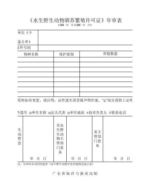 《水生野生动物驯养繁殖许可证》年审表