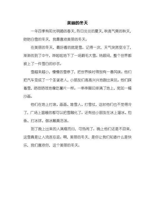 四年级作文：美丽的冬天作文350字