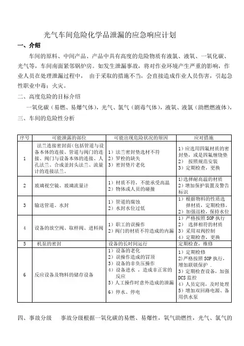 光气车间的危险化学品泄漏的应急响应计划