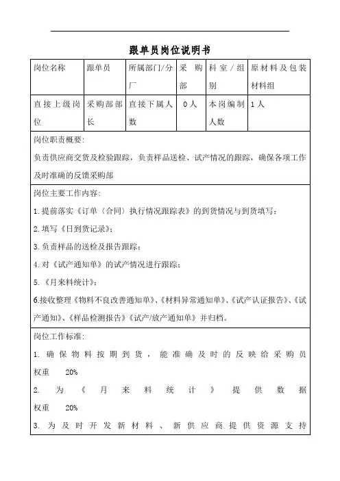 跟单员岗位说明书
