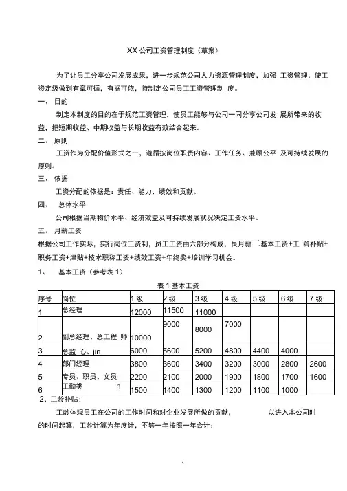 员工薪酬定级管理制度