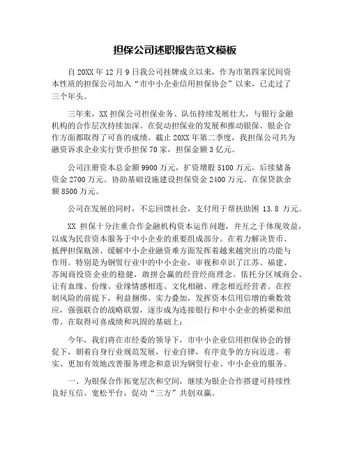 担保公司述职报告范文模板