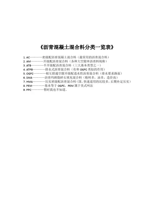 沥青混合料类型