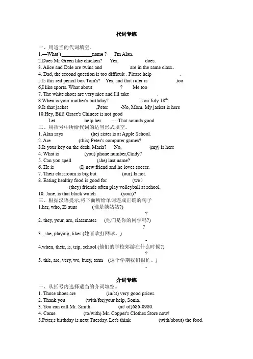 人教版七年级英语上册语法专题复习