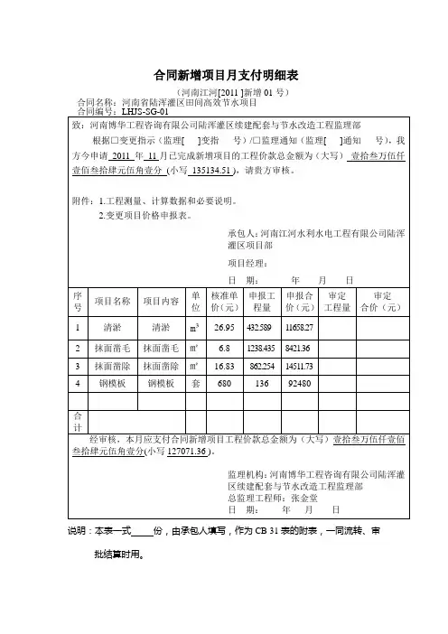 合同新增项目月支付明细表