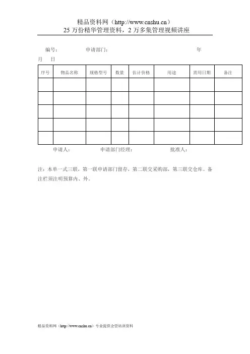 采购申请单表格模板